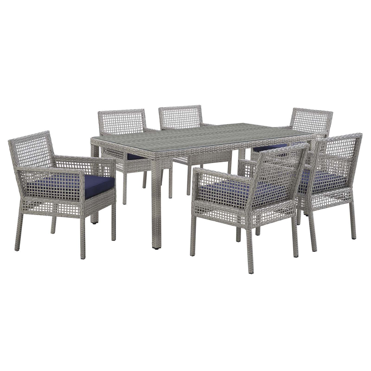 Alma 7-Piece Alfresco Woven Dining Set, Gray & Navy