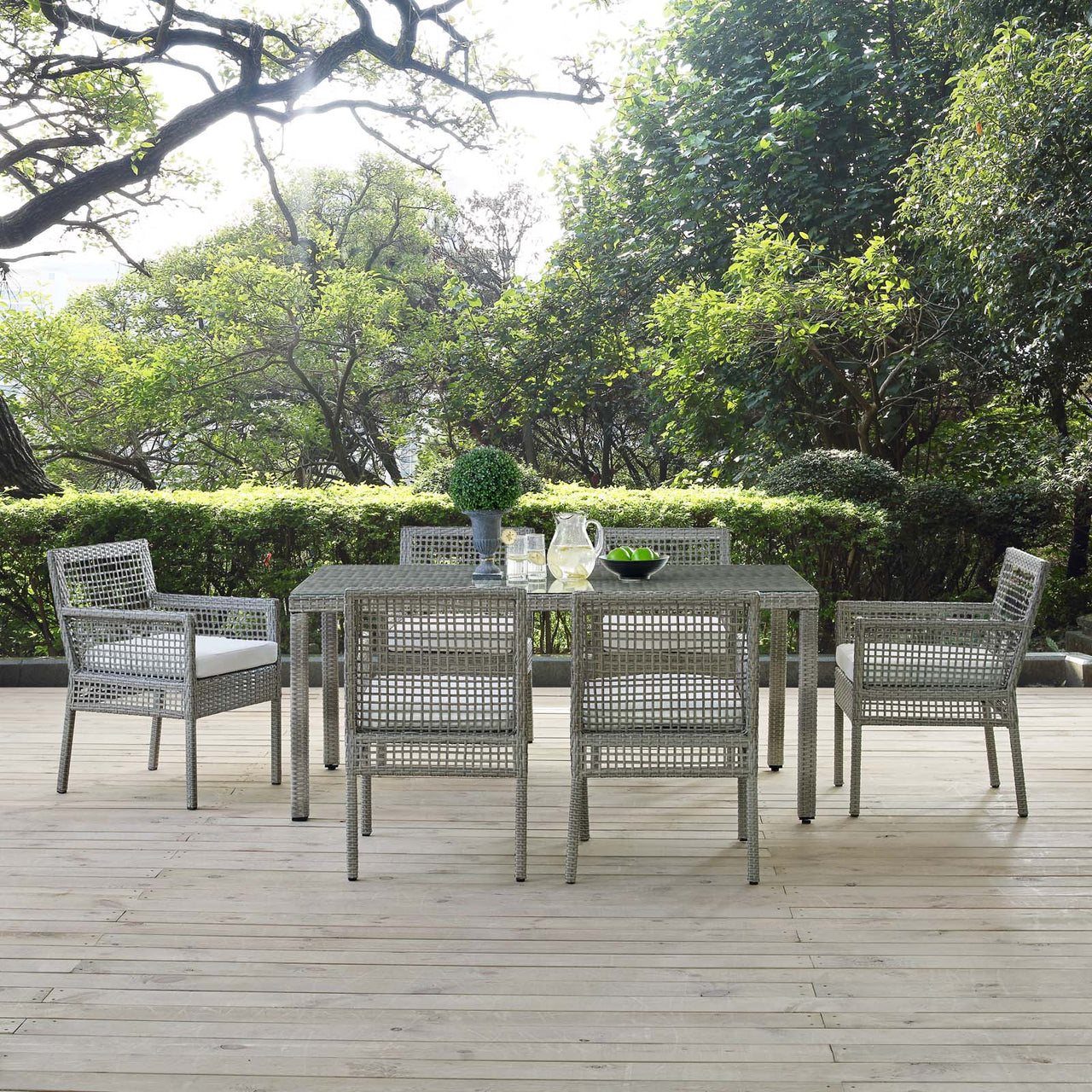 Alma 7-Piece Alfresco Woven Dining Set, Gray & White