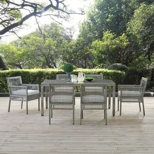 Alma 7-Piece Alfresco Woven Dining Set, Gray & White