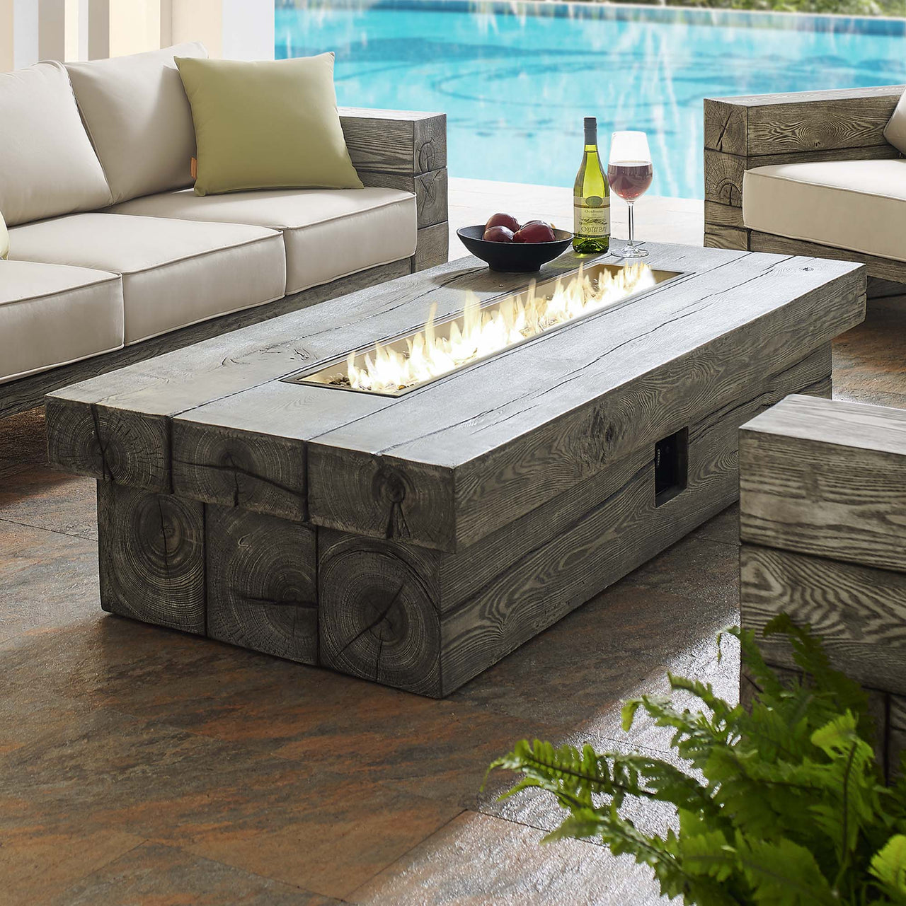 Stormwood Fire Pit Table, Light Gray