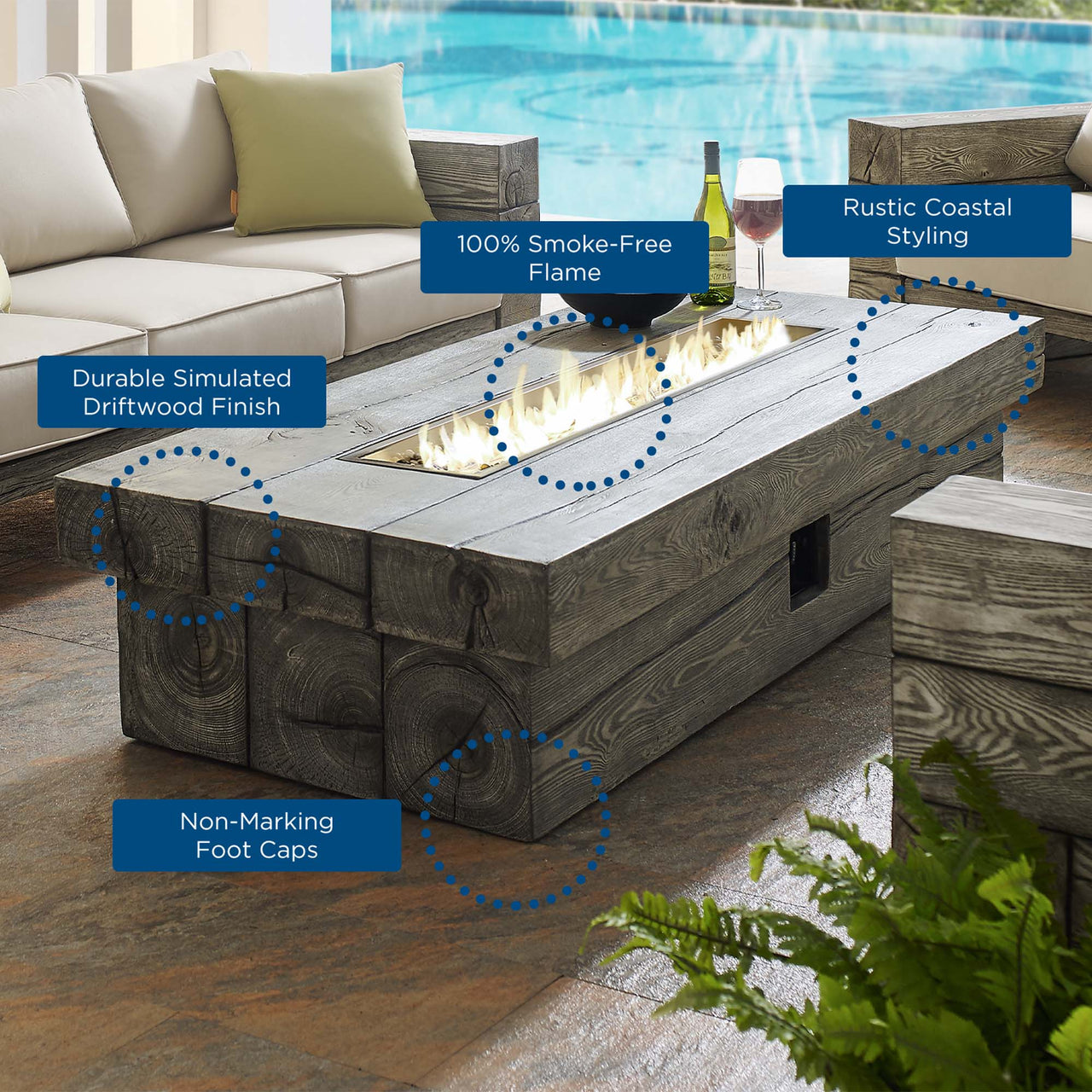 Stormwood Fire Pit Table, Light Gray