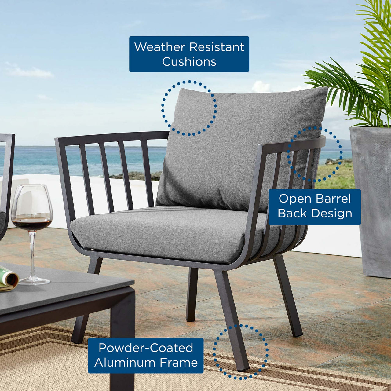 Ocevara Alfresco Armchair, Gray & Charcoal