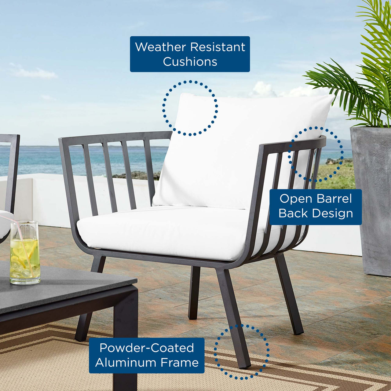 Ocevara Alfresco Armchair, Gray & White