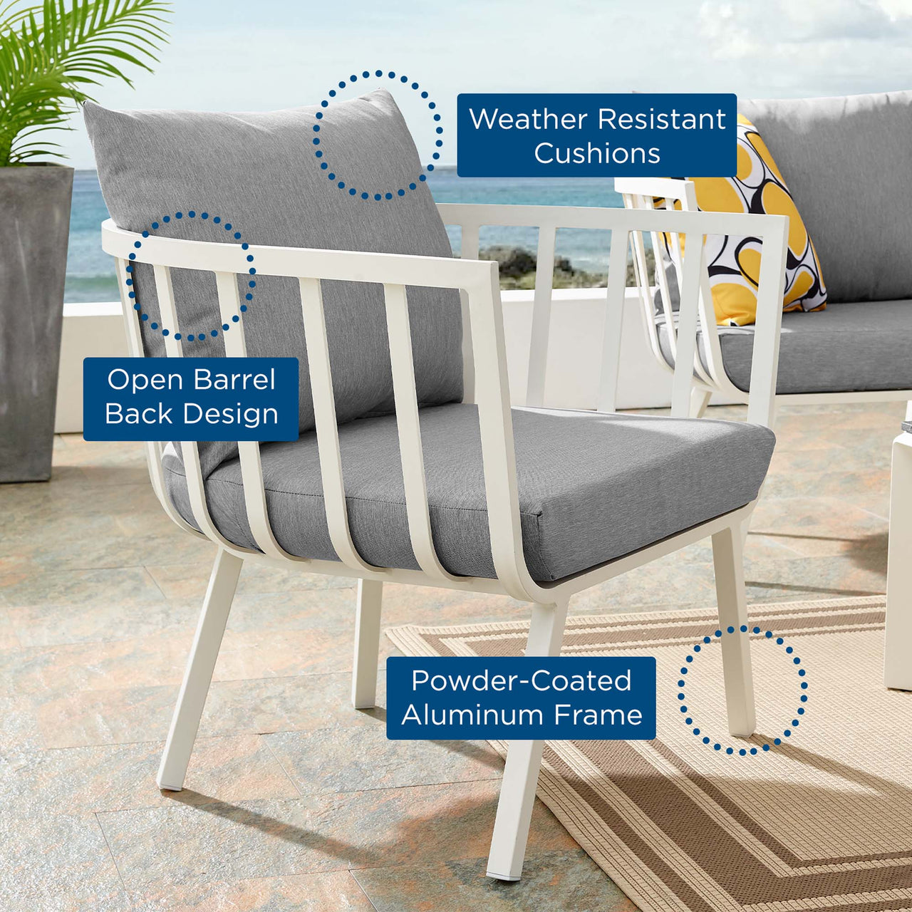 Ocevara Alfresco Armchair, White & Gray