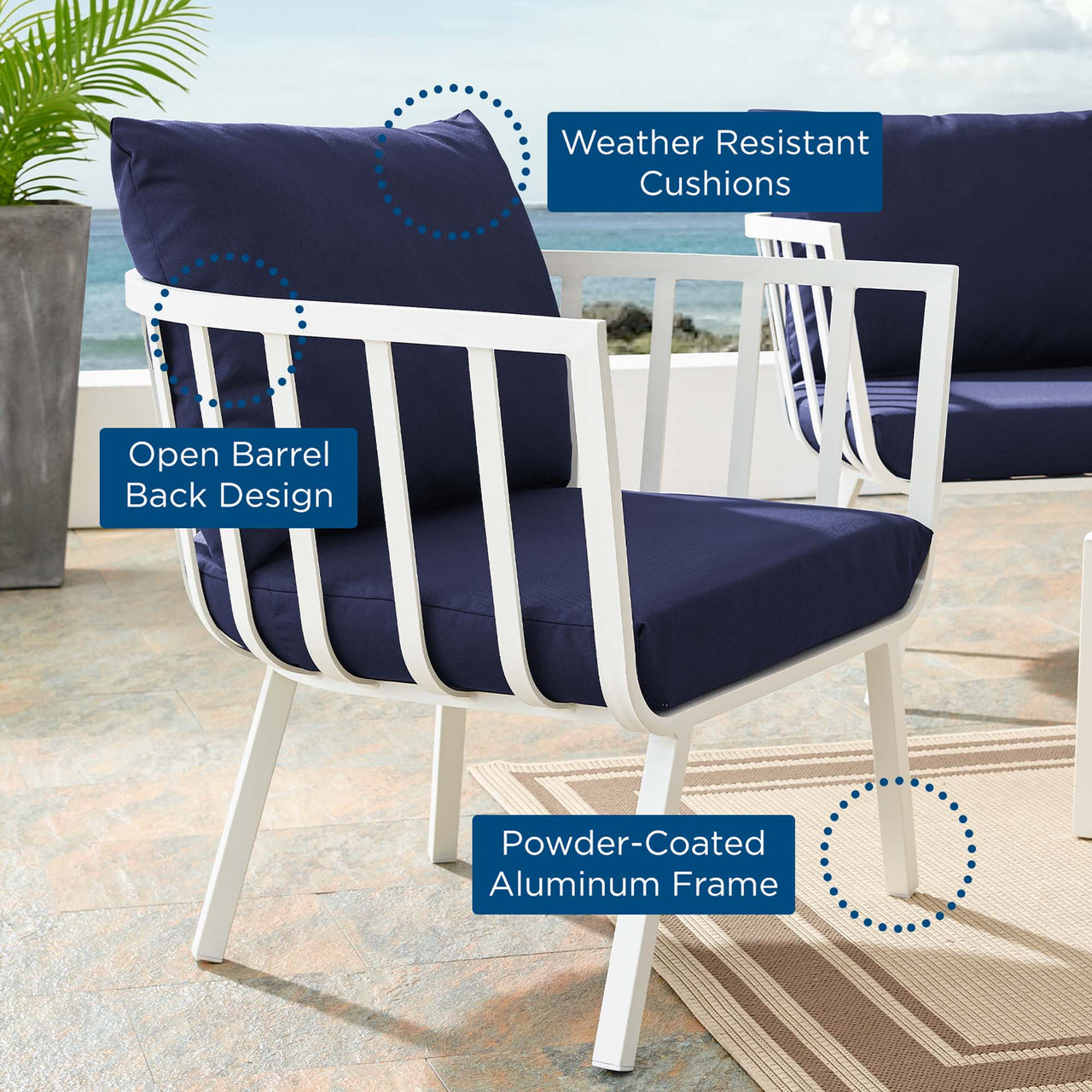 Ocevara Alfresco Armchair, White & Navy