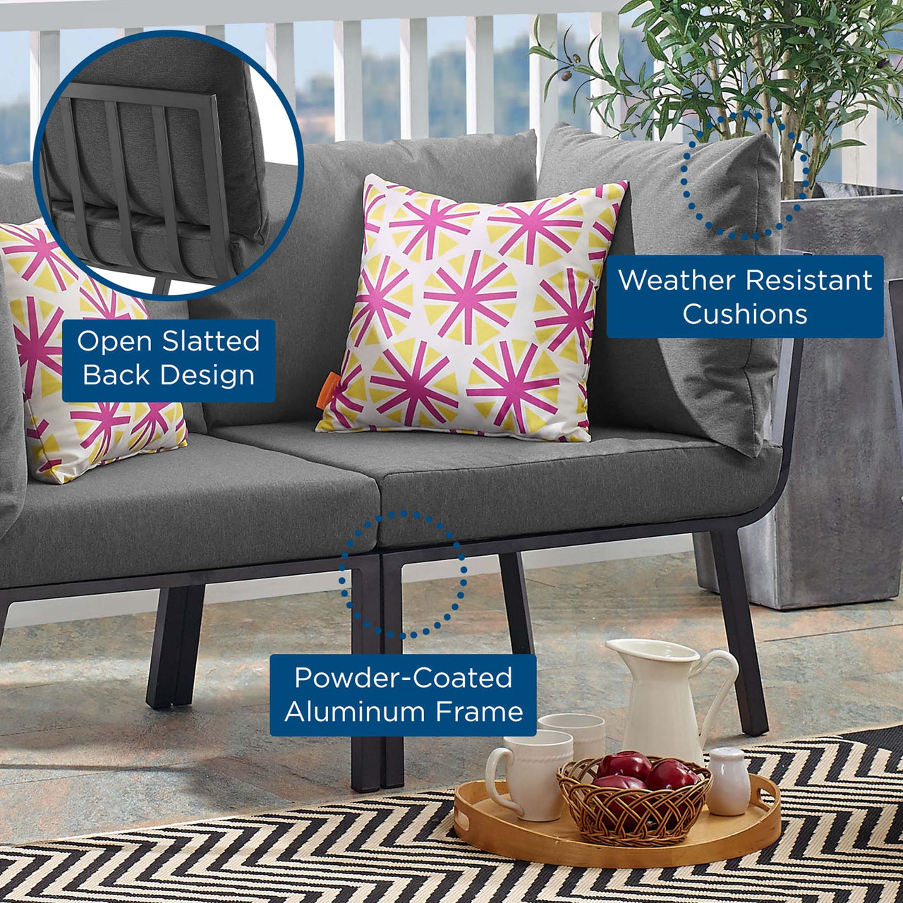 Ocevara Alfresco Corner Chair | Outdoor Modular Sectional Component, Gray & Charcoal