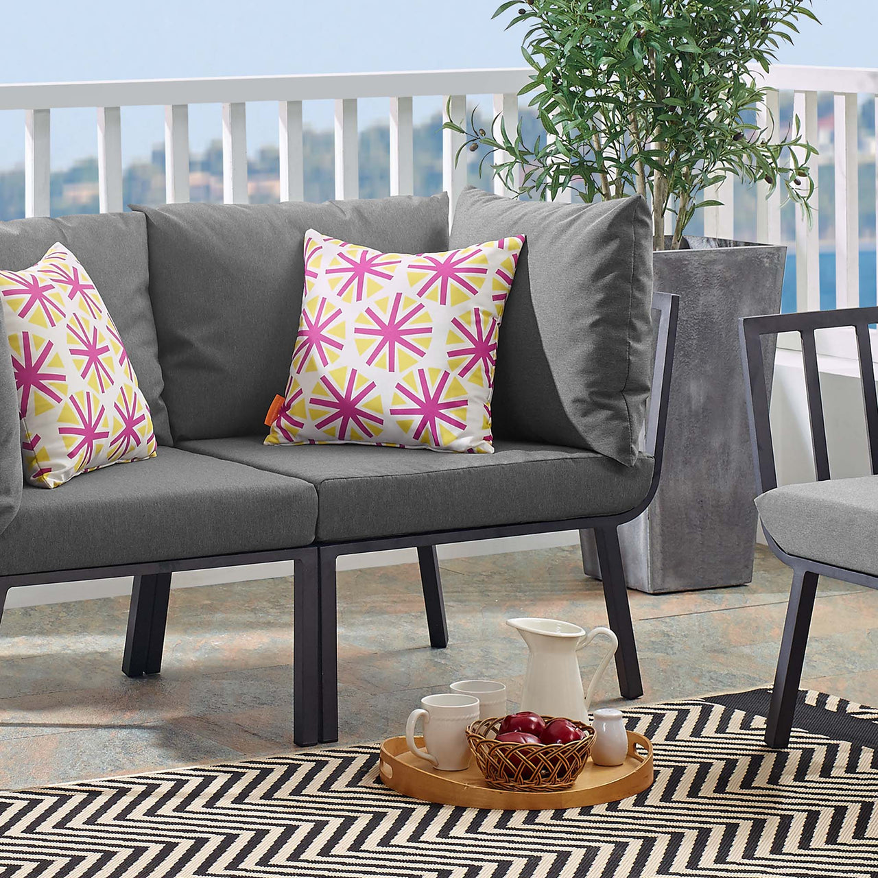 Ocevara Alfresco Corner Chair | Outdoor Modular Sectional Component, Gray & Charcoal