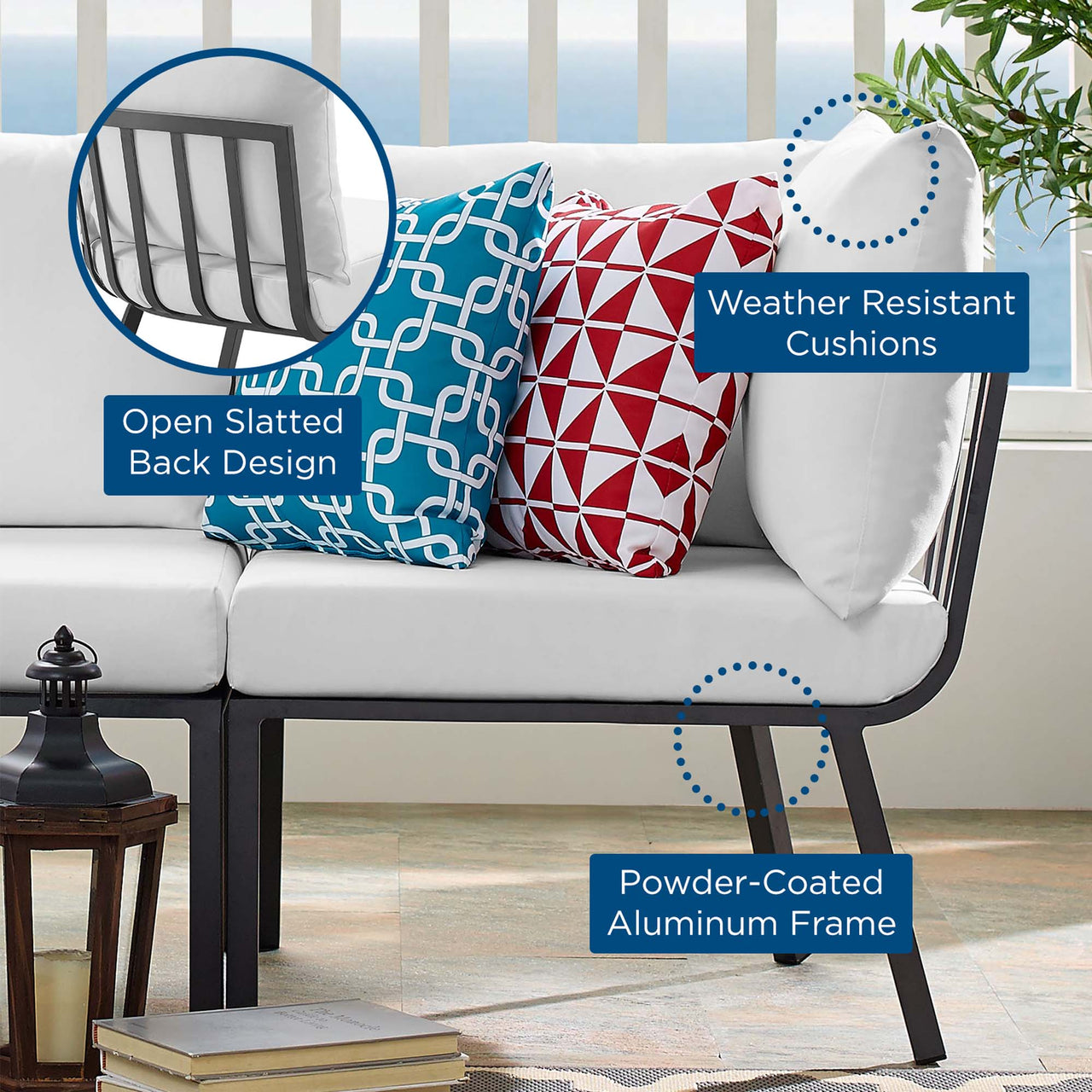 Ocevara Alfresco Corner Chair | Outdoor Modular Sectional Component, Gray & White