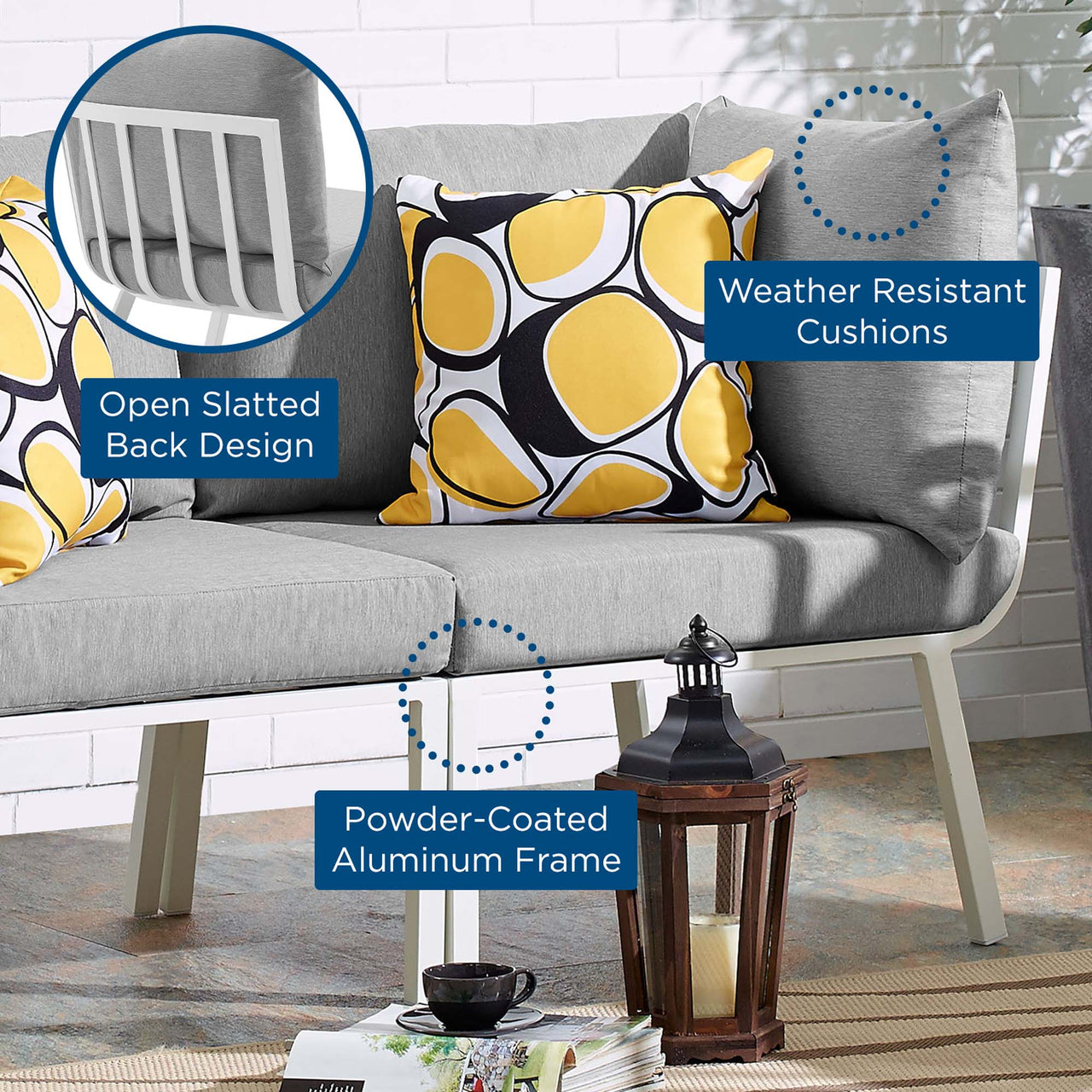 Ocevara Alfresco Corner Chair | Outdoor Modular Sectional Component, White & Gray