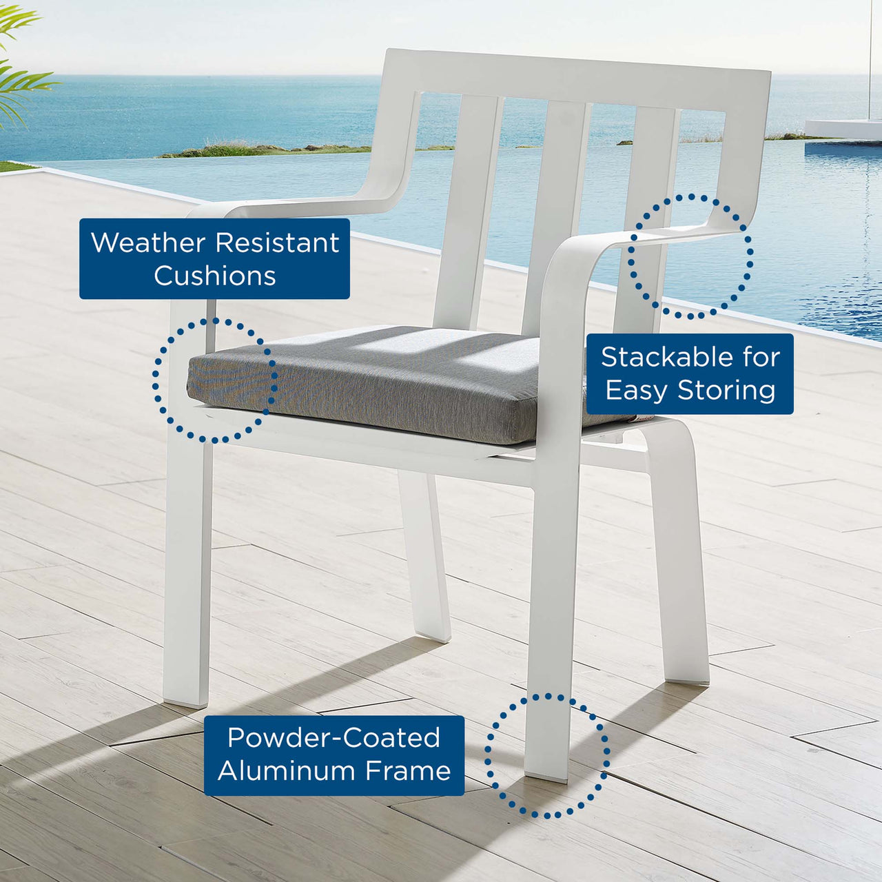 Tessan Stackable Alfresco Dining Armchair, White & Gray