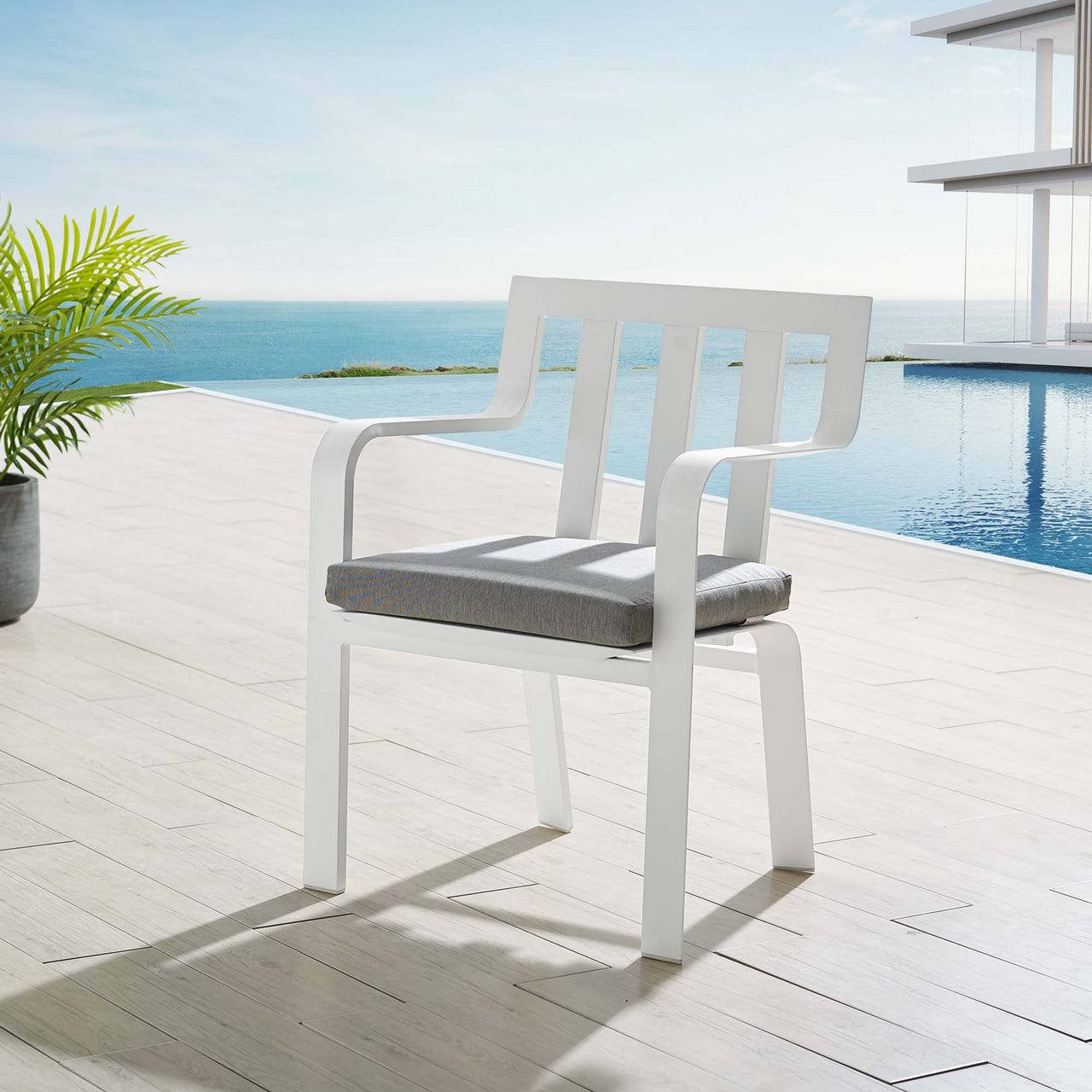 Tessan Stackable Alfresco Dining Armchair, White & Gray