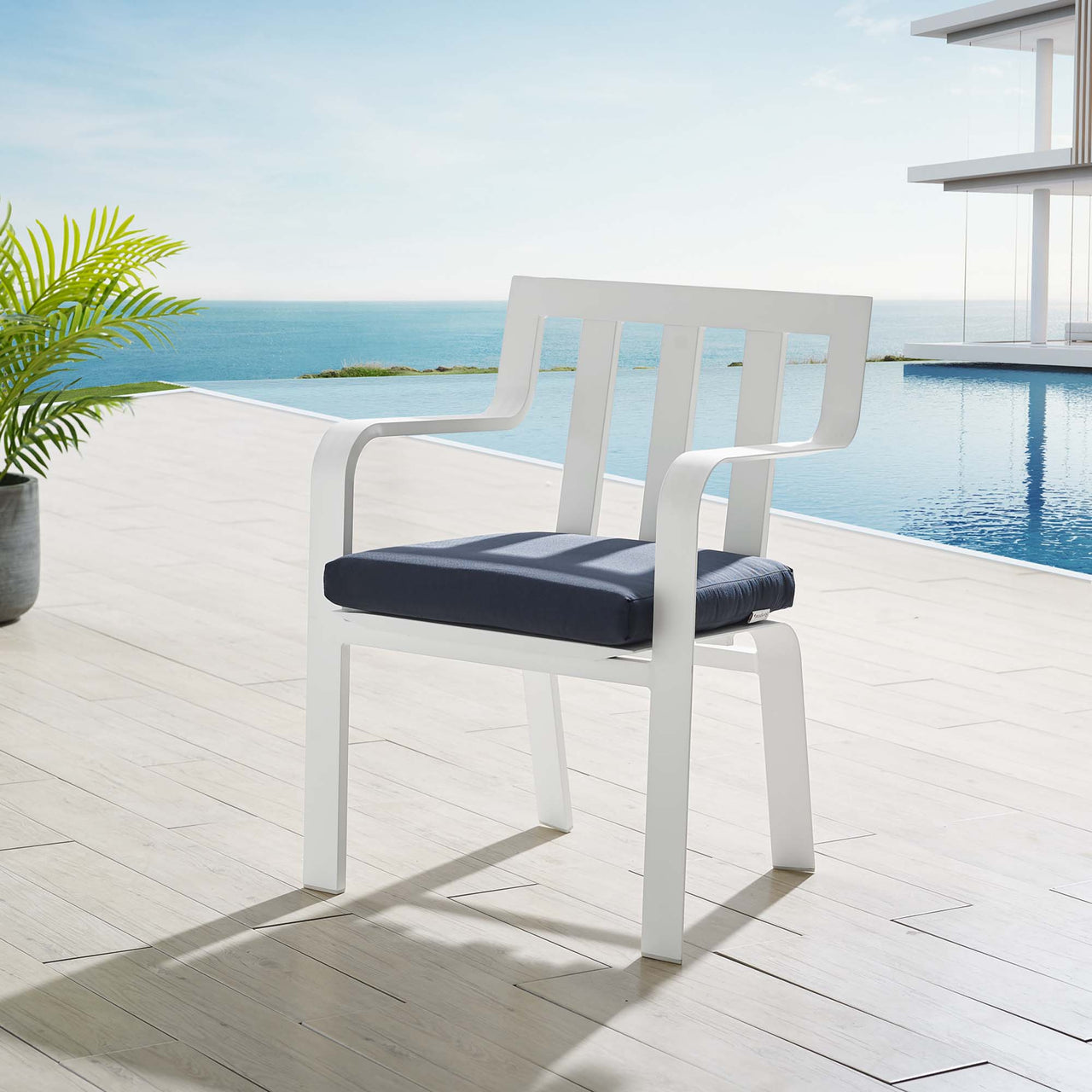 Tessan Stackable Alfresco Dining Armchair, White & Navy