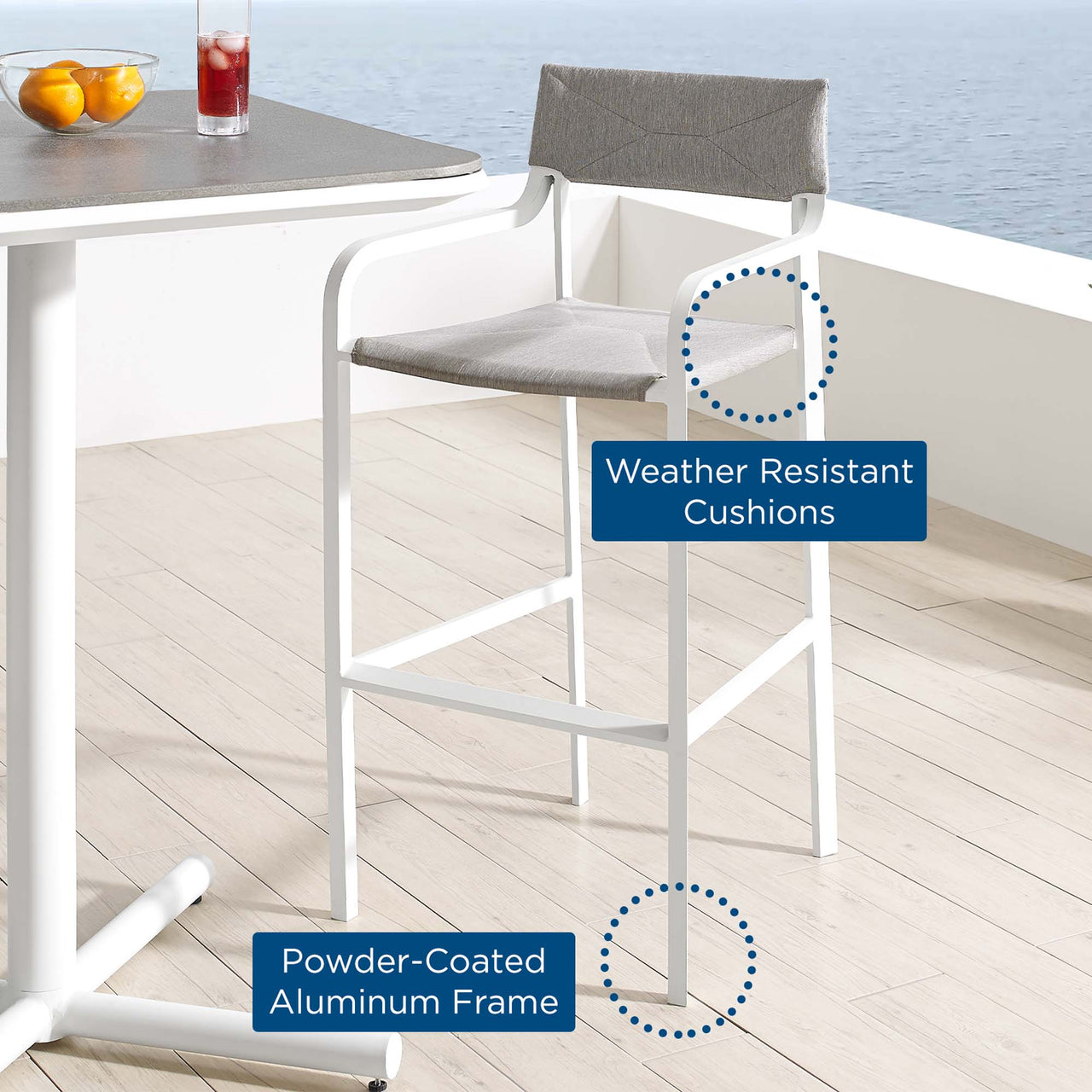 Caelen Alfresco Bar Stool, Gray