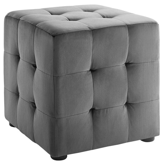 Vellan Cubed Upholstered Velvet Ottoman, Gray