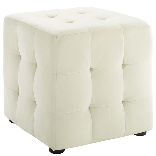 Vellan Cubed Upholstered Velvet Ottoman, Ivory