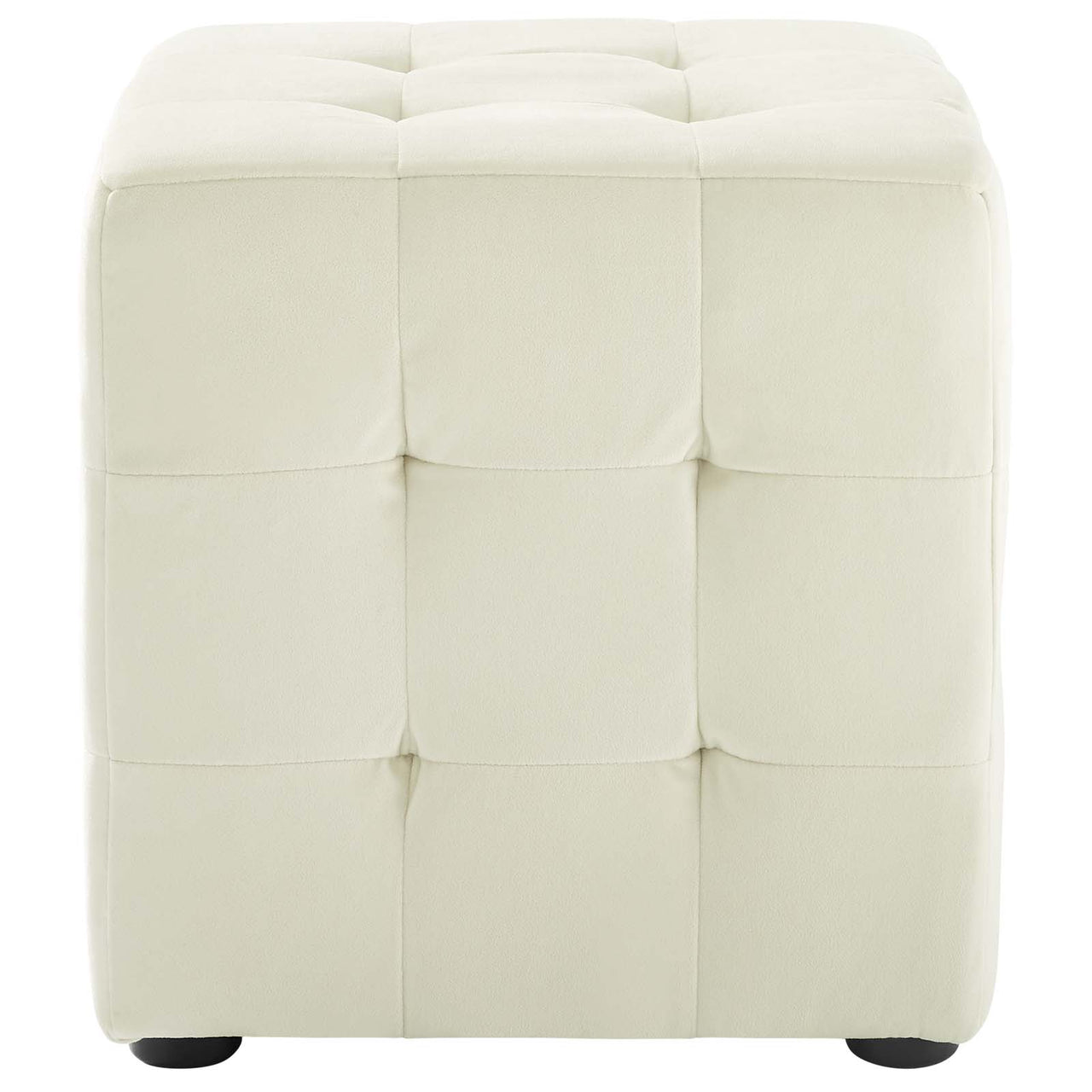 Vellan Cubed Upholstered Velvet Ottoman, Ivory
