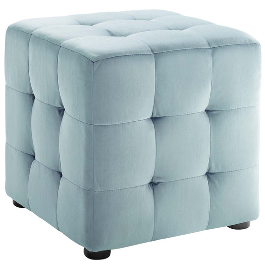 Vellan Cubed Upholstered Velvet Ottoman, Light Blue