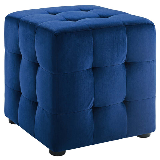 Vellan Cubed Upholstered Velvet Ottoman, Navy