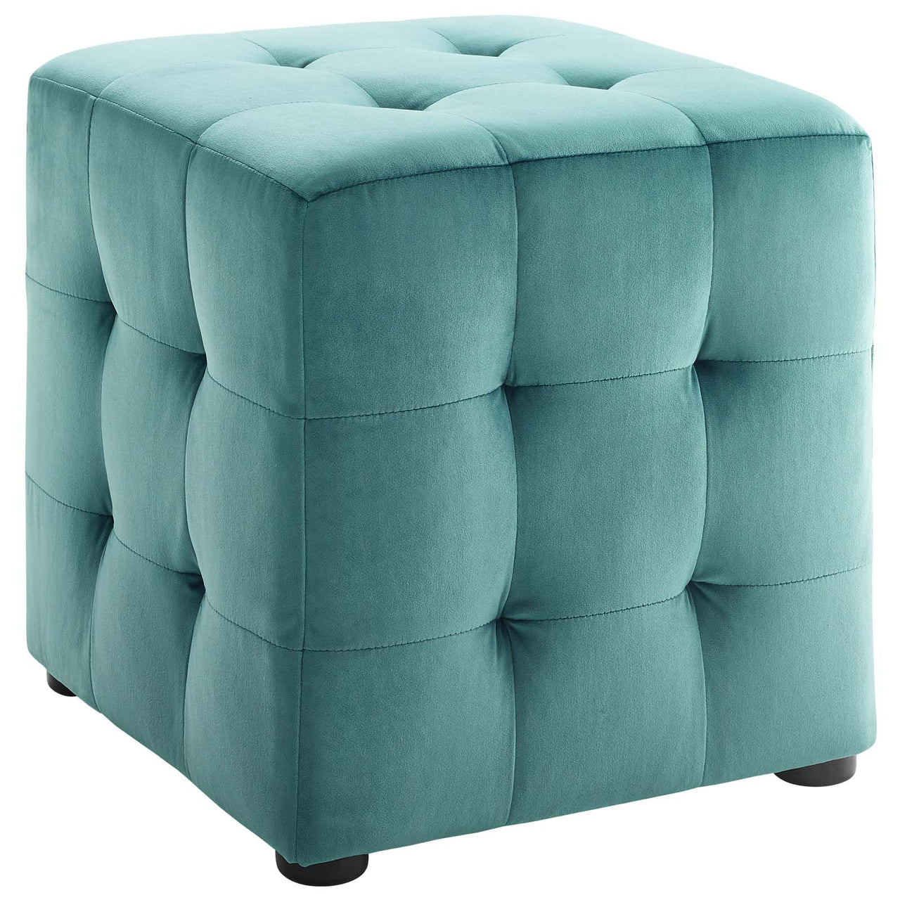 Vellan Cubed Upholstered Velvet Ottoman, Teal