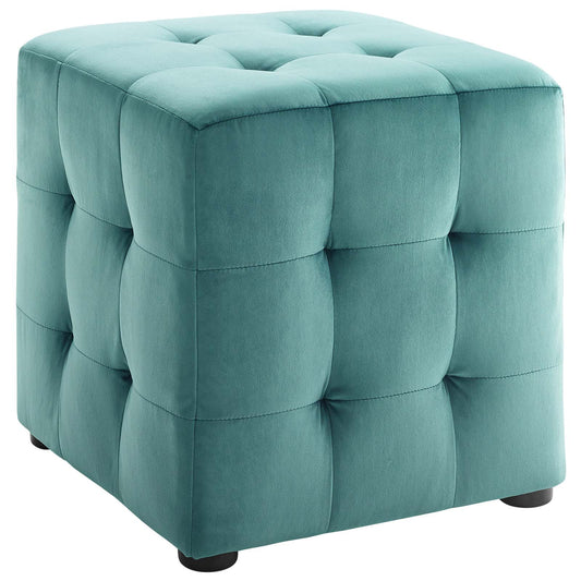 Vellan Cubed Upholstered Velvet Ottoman, Teal