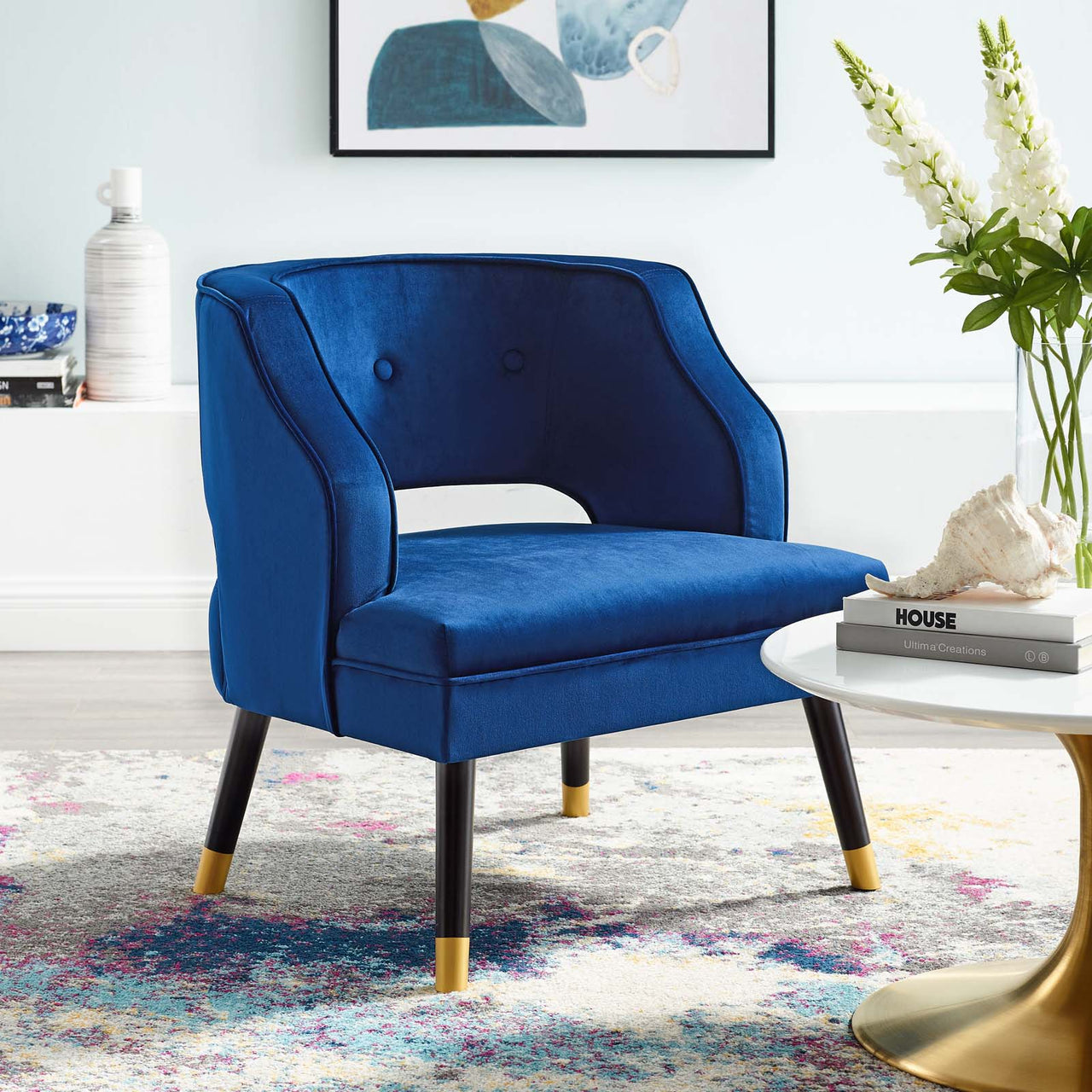 Domyra Velvet Armchair, Navy