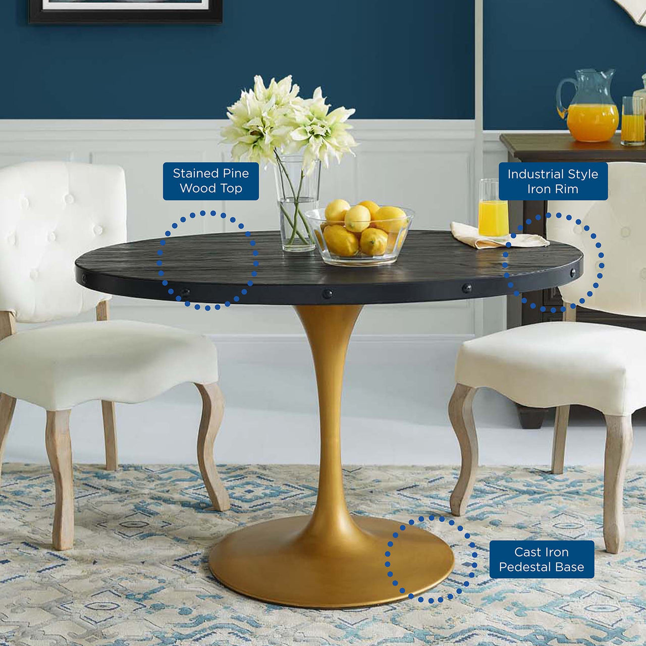 Axis Oval Wood Top Dining Table, Black & Gold