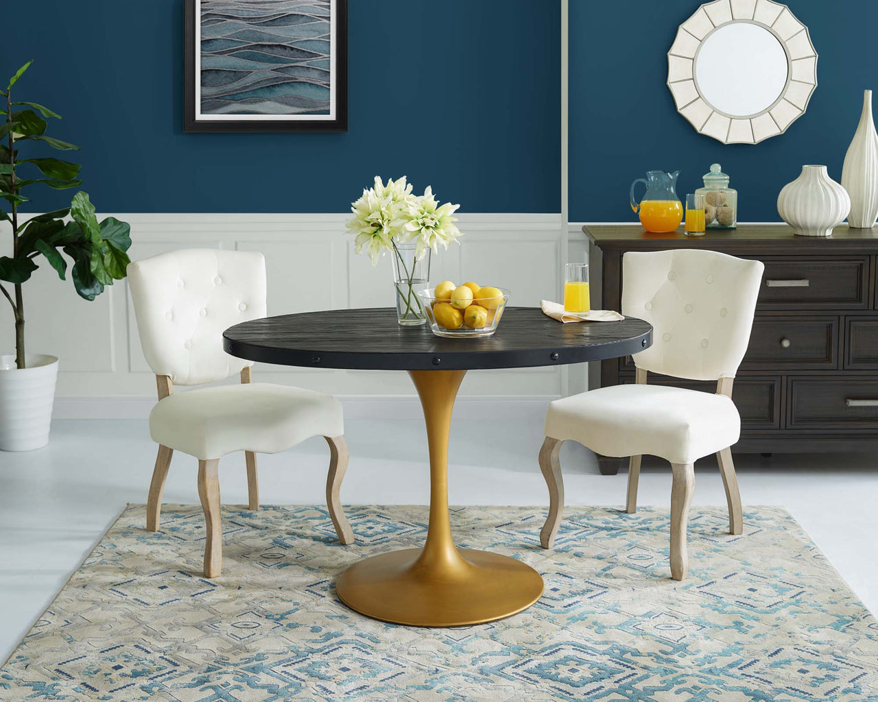 Axis Oval Wood Top Dining Table, Black & Gold