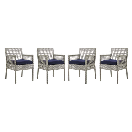 Alma Alfresco Woven Dining Armchair Set of 4, Gray & Navy