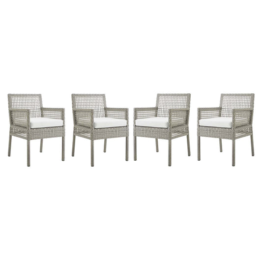 Alma Alfresco Woven Dining Armchair Set of 4, Gray & White