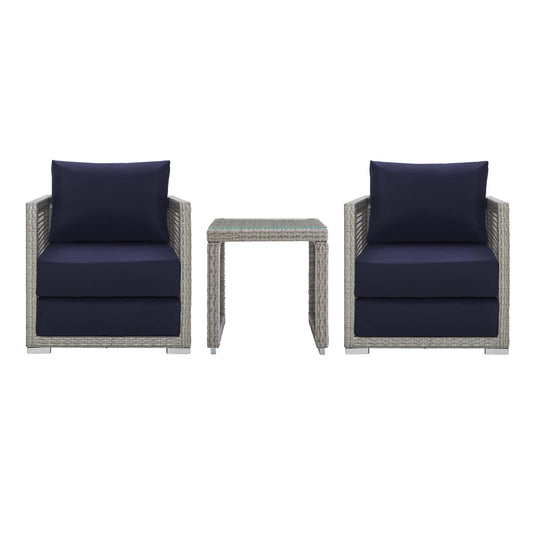 Alma 3-Piece Alfresco Woven Lounging Set, Gray & Navy