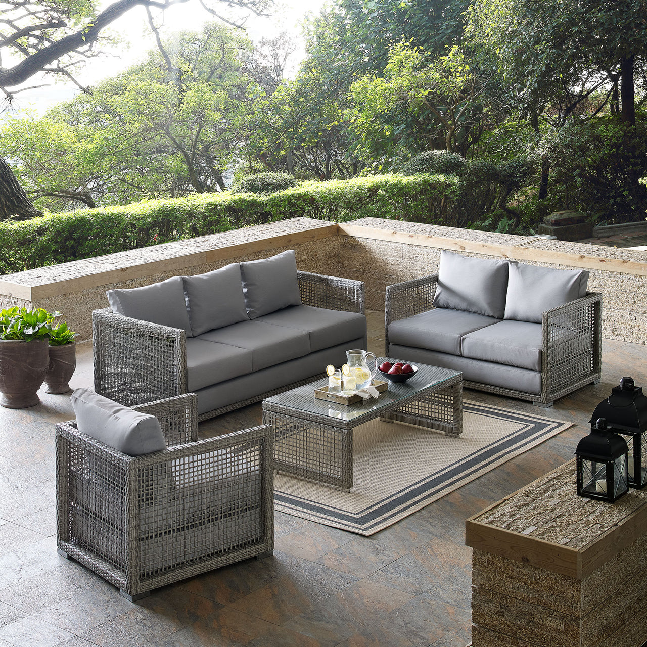 Alma 4-Piece Alfresco Woven Lounging Set, Gray