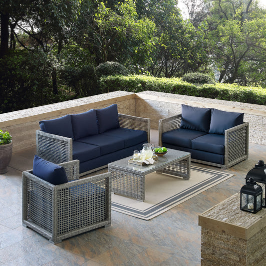 Alma 4-Piece Alfresco Woven Lounging Set, Gray & Navy