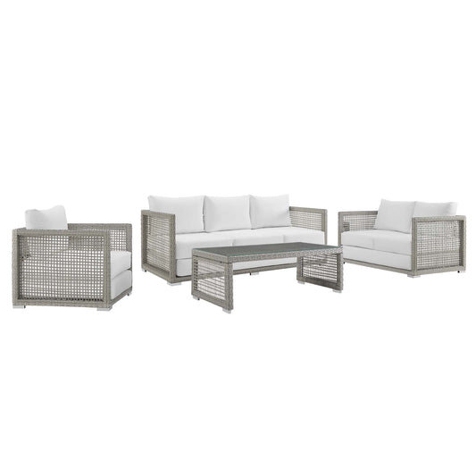 Alma 4-Piece Alfresco Woven Lounging Set, Gray & White