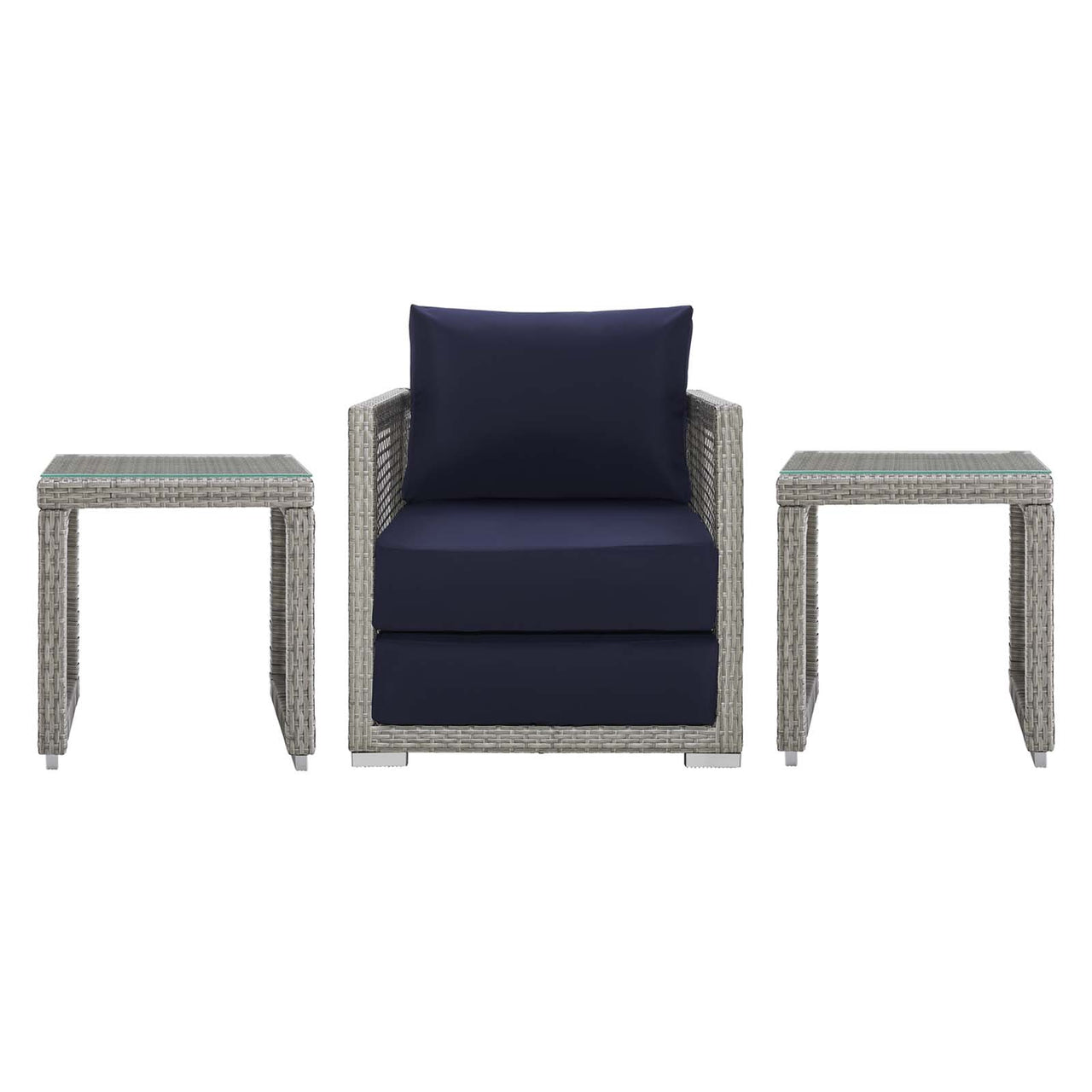 Alma 3-Piece Alfresco Woven Lounging Set, Gray & Navy