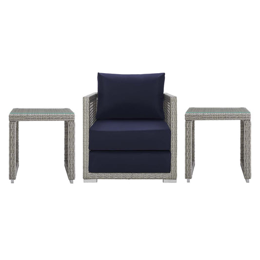 Alma 3-Piece Alfresco Woven Lounging Set, Gray & Navy