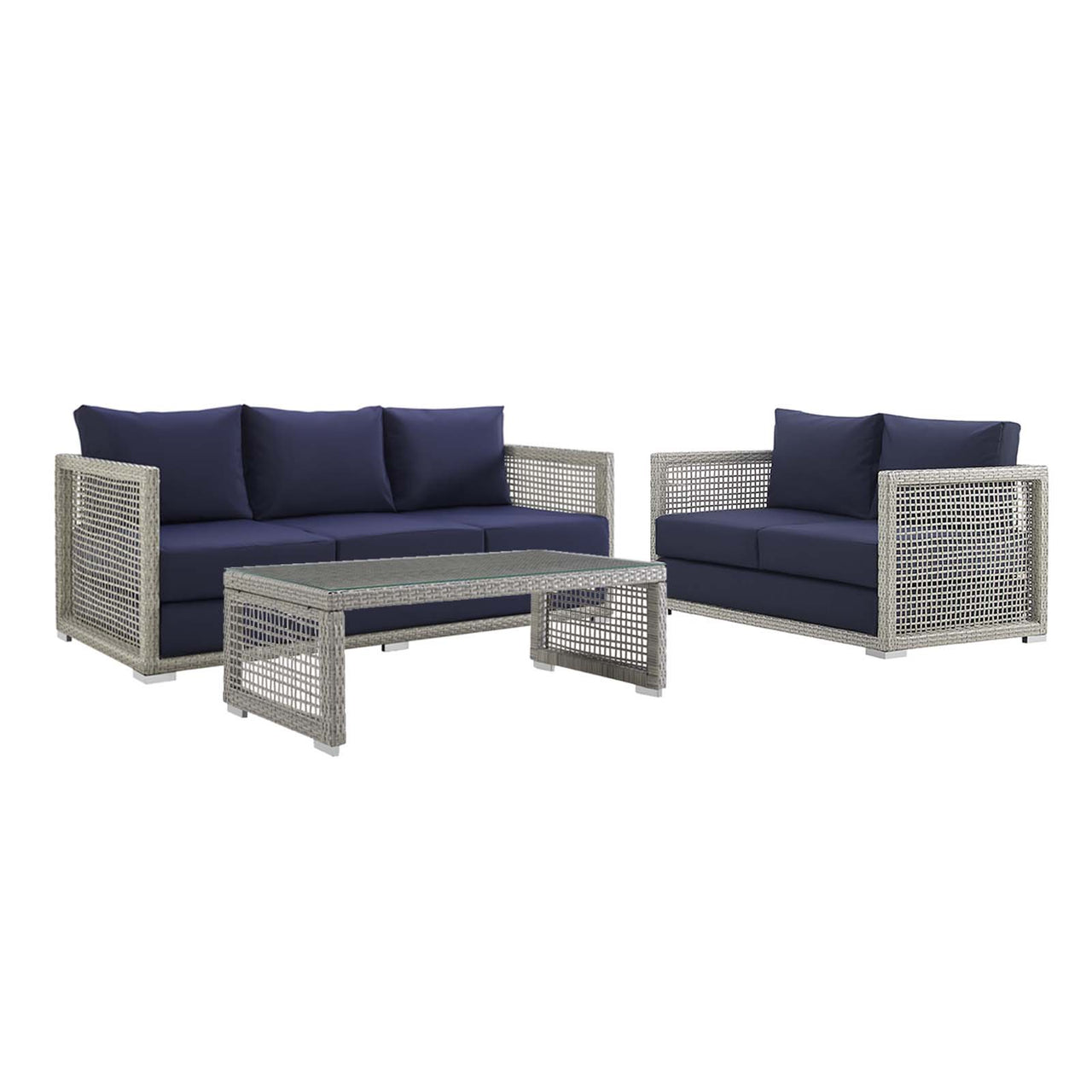 Alma 3-Piece Alfresco Woven Lounging Set, Gray & Navy