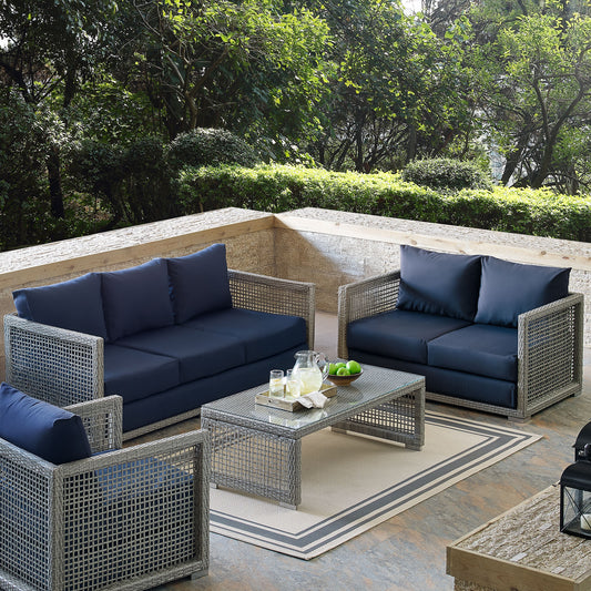 Alma 3-Piece Alfresco Woven Lounging Set, Gray & Navy