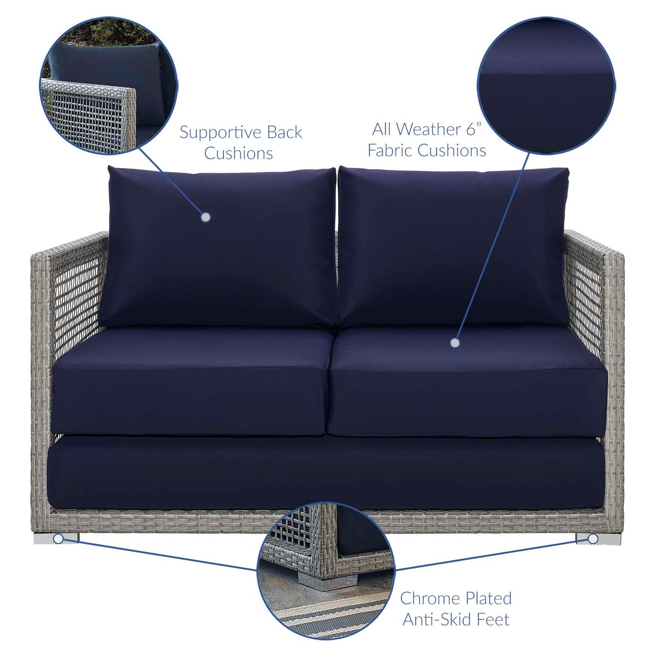 Alma 3-Piece Alfresco Woven Lounging Set, Gray & Navy