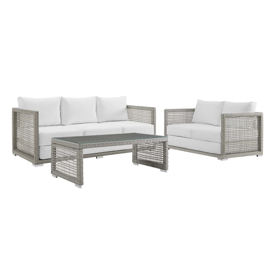 Alma 3-Piece Alfresco Woven Lounging Set, Gray & White