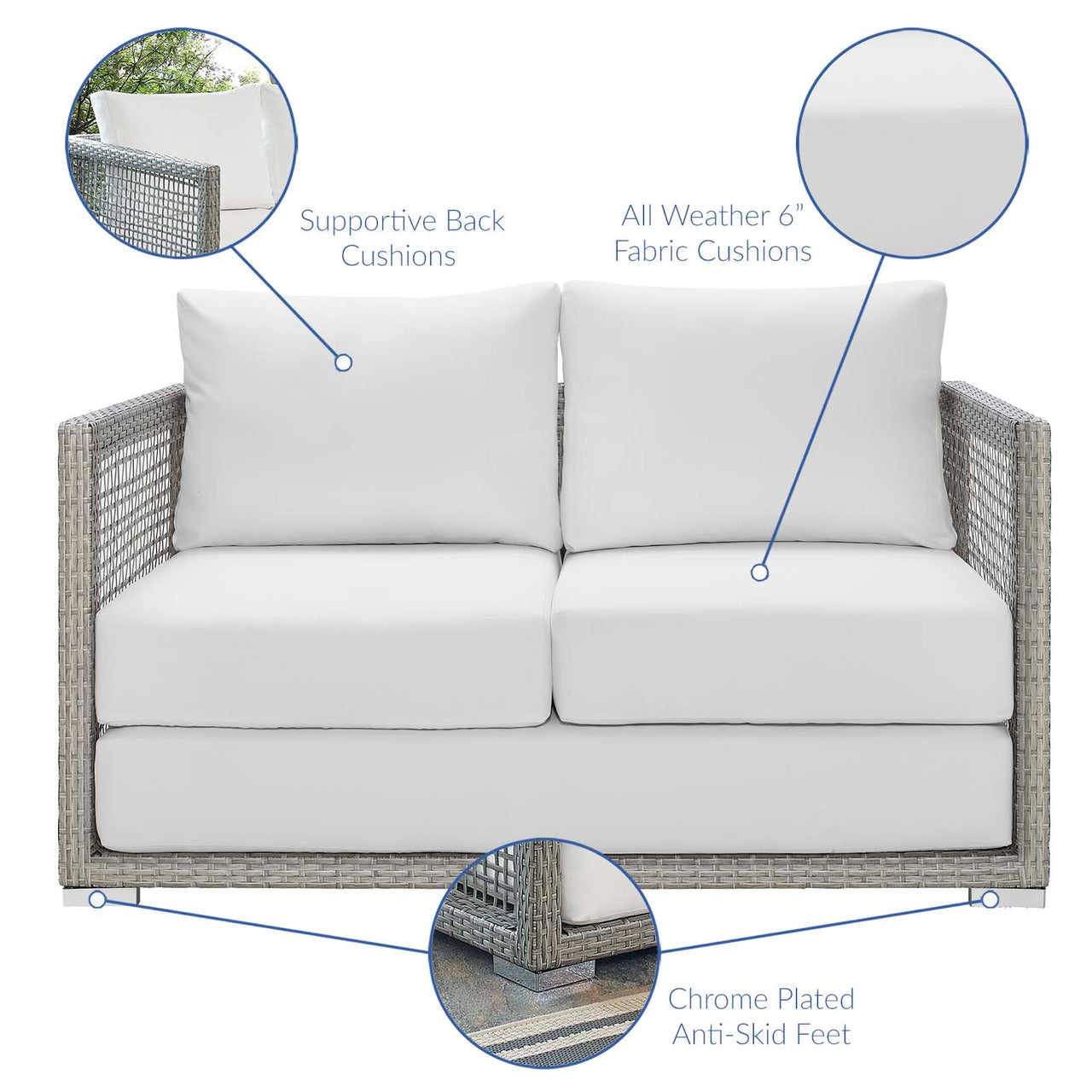 Alma 3-Piece Alfresco Woven Lounging Set, Gray & White