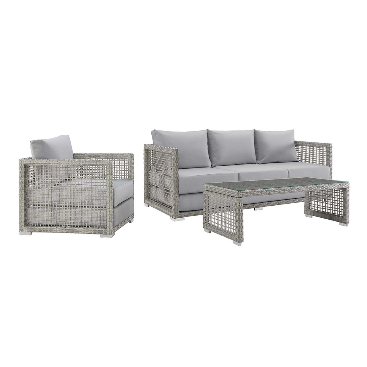Aura 3 Piece Outdoor Patio Wicker Rattan Set, Gray & Gray