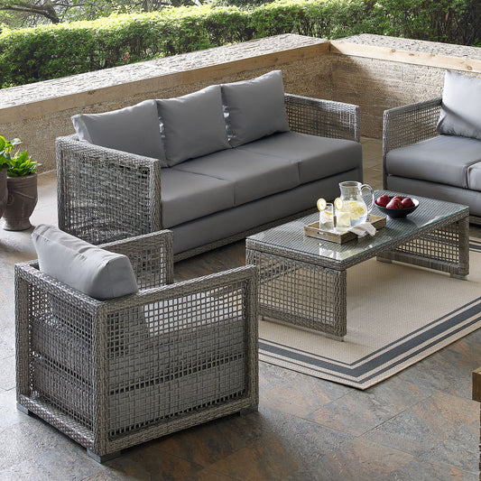 Aura 3 Piece Outdoor Patio Wicker Rattan Set, Gray & Gray
