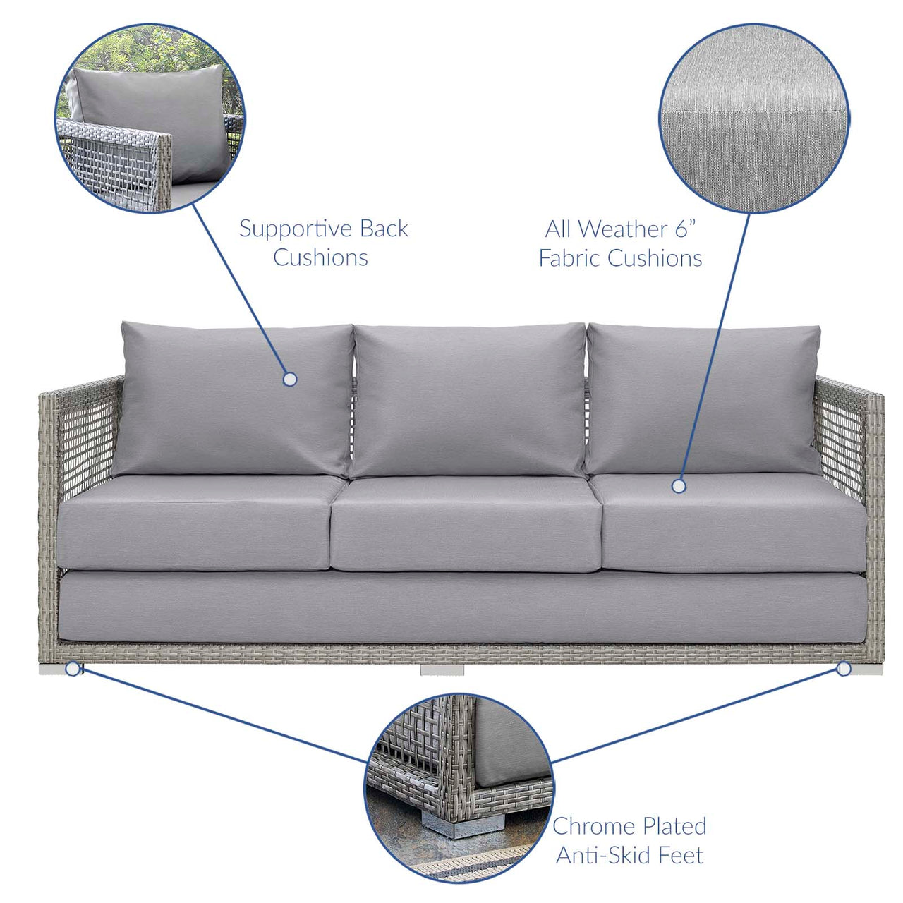 Aura 3 Piece Outdoor Patio Wicker Rattan Set, Gray & Gray