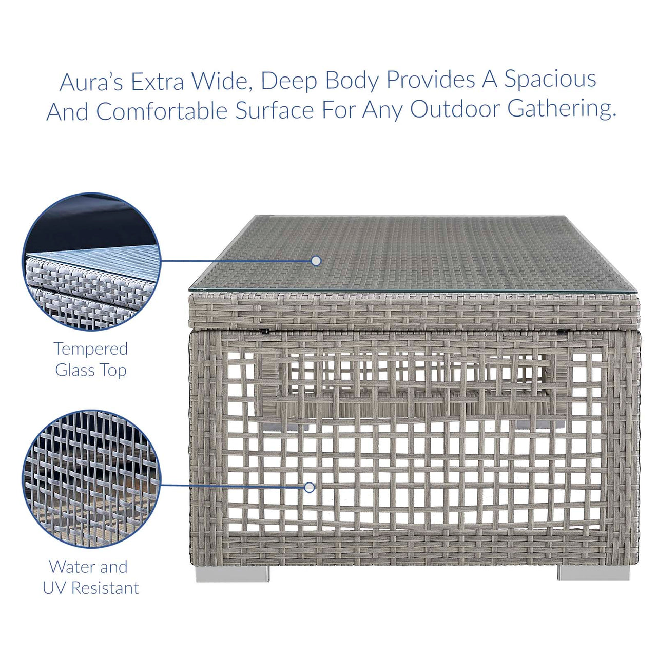 Aura 3 Piece Outdoor Patio Wicker Rattan Set, Gray & Gray