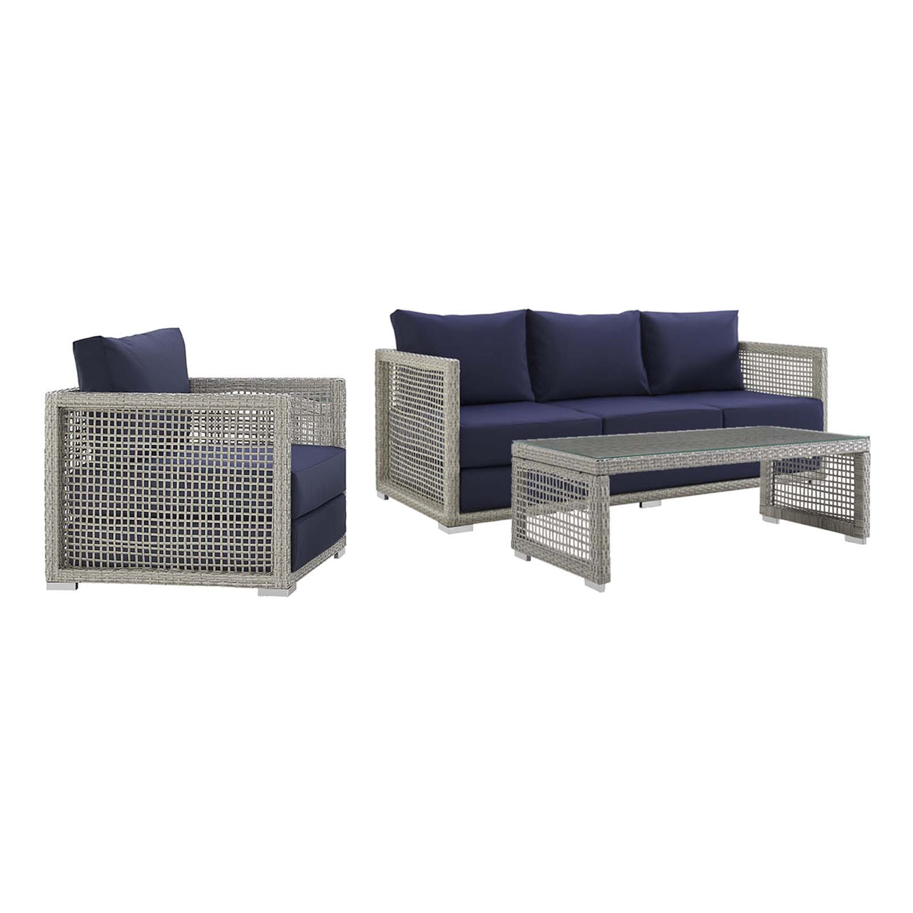 Alma 3-Piece Alfresco Woven Lounging Set, Gray & Navy