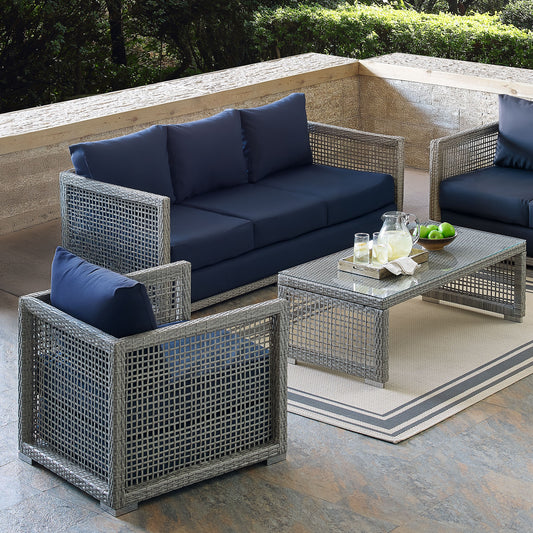 Alma 3-Piece Alfresco Woven Lounging Set, Gray & Navy