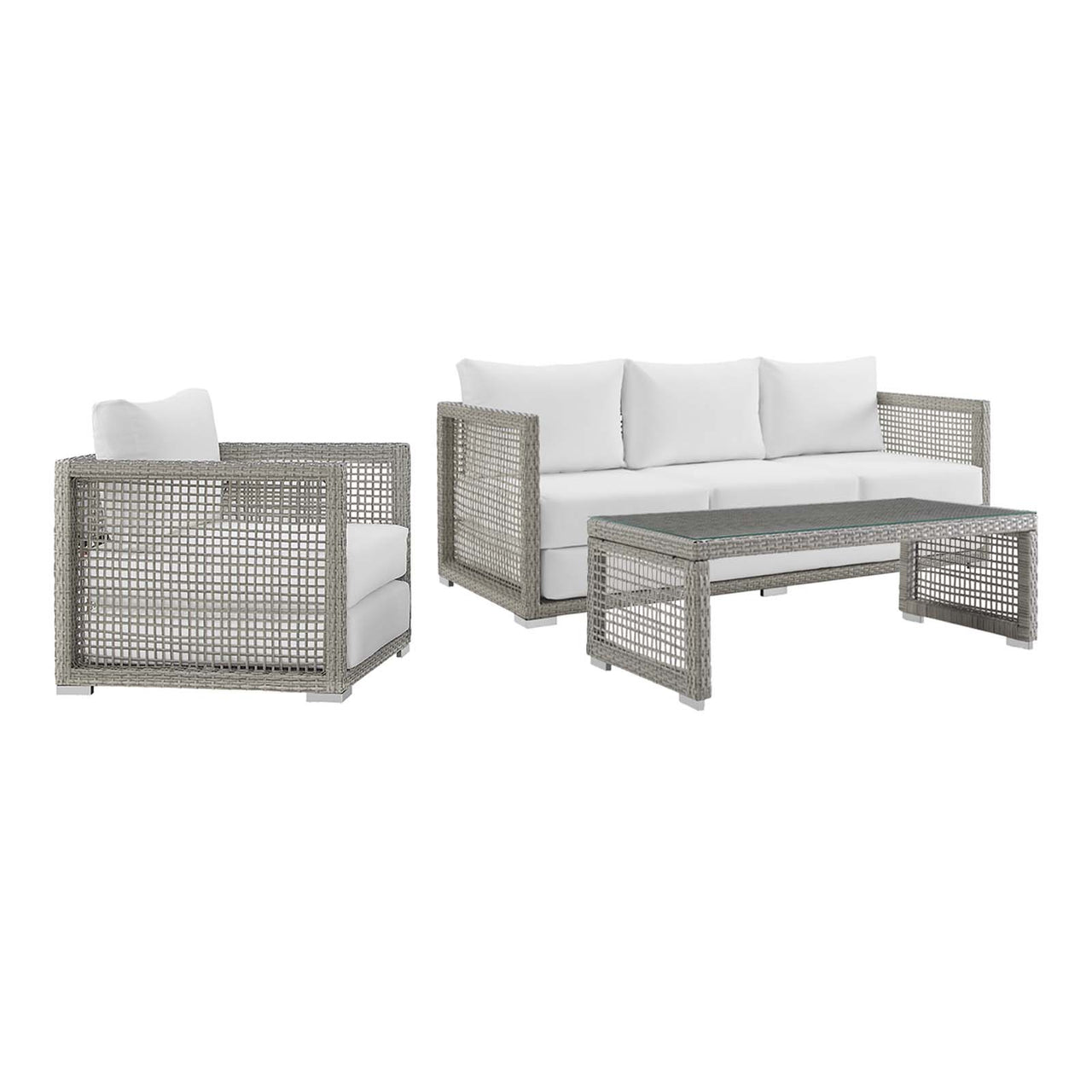 Alma 3-Piece Alfresco Woven Lounging Set, Gray & White