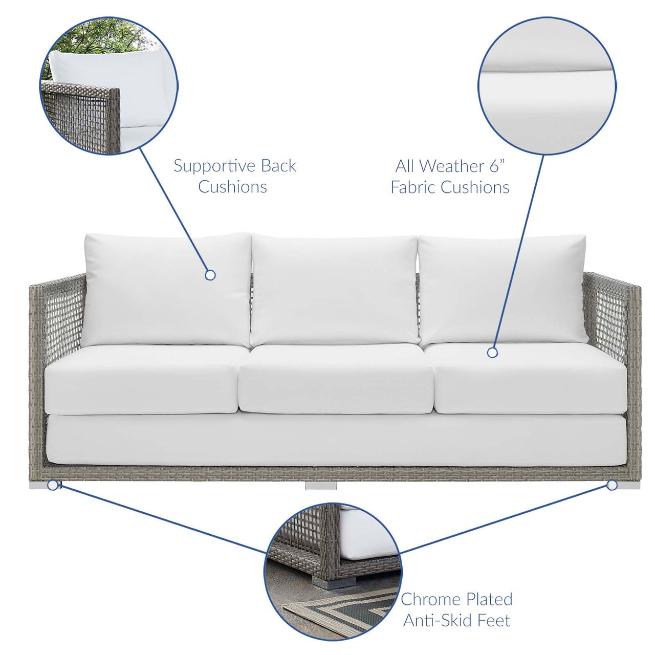 Alma 3-Piece Alfresco Woven Lounging Set, Gray & White
