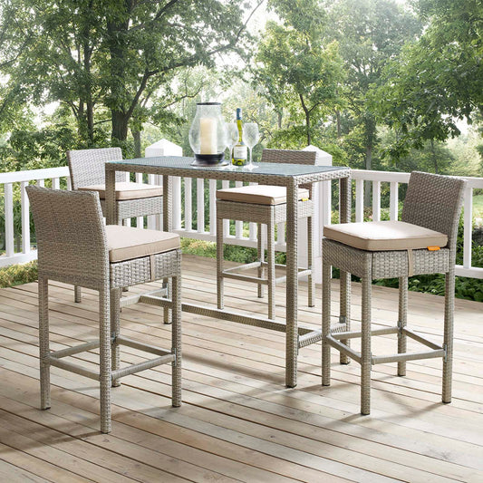 Condura Alfresco Woven Bar Stool Set of 4, Light Gray & Beige