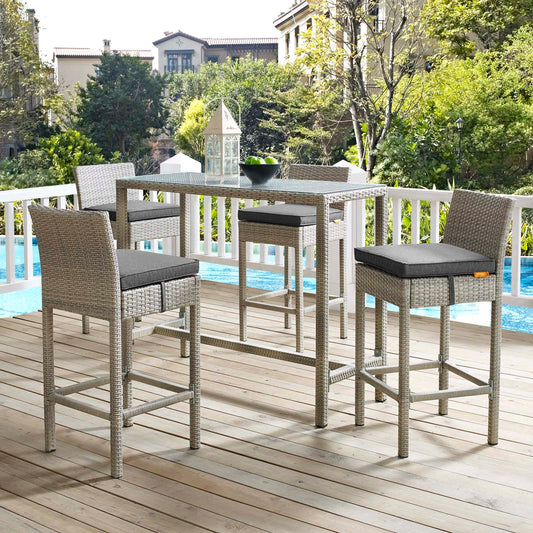Condura Alfresco Woven Bar Stool Set of 4, Light Gray & Charcoal